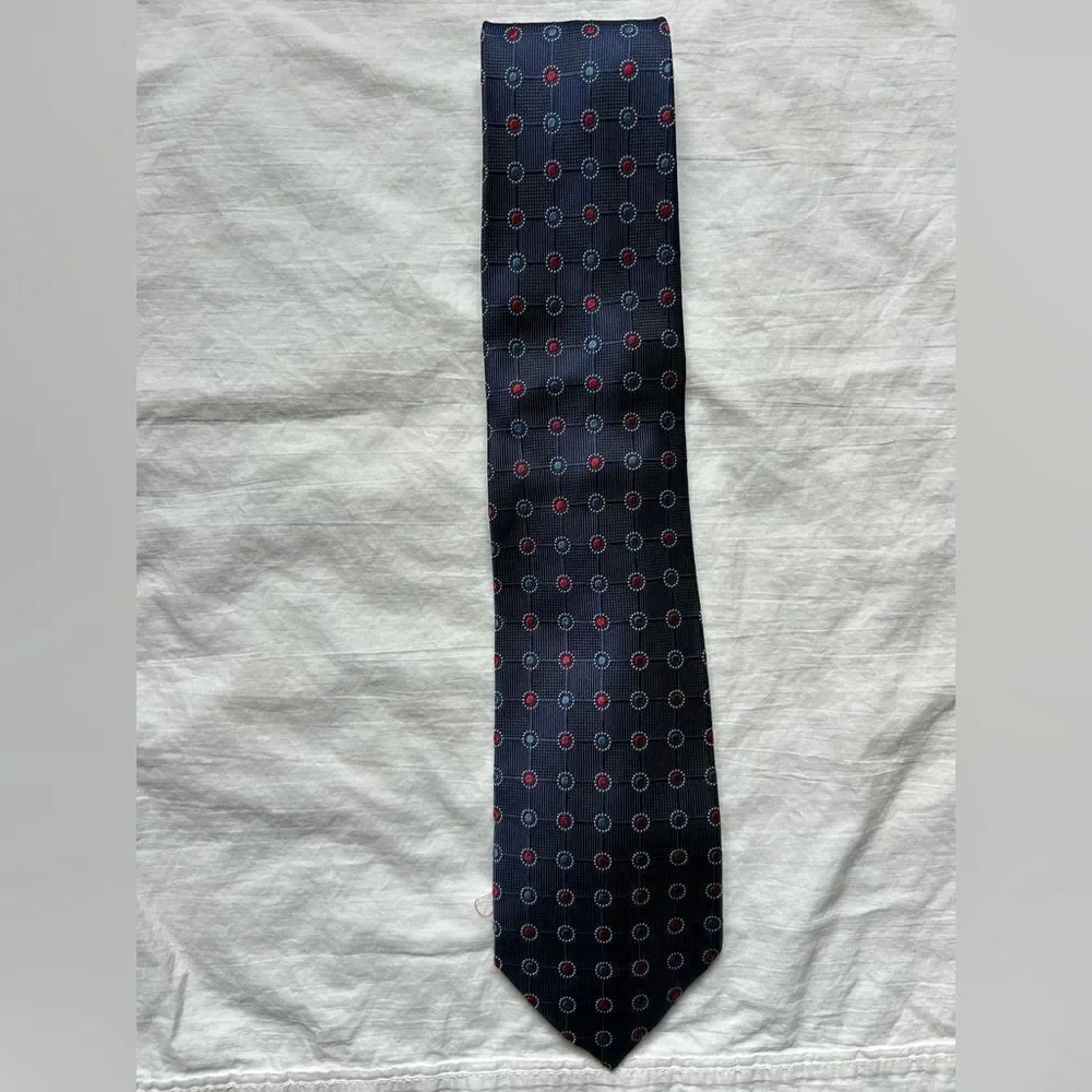 Jos. A. Bank 100% Silk Men’s Navy Blue Red Medallion Professional Tie Business
